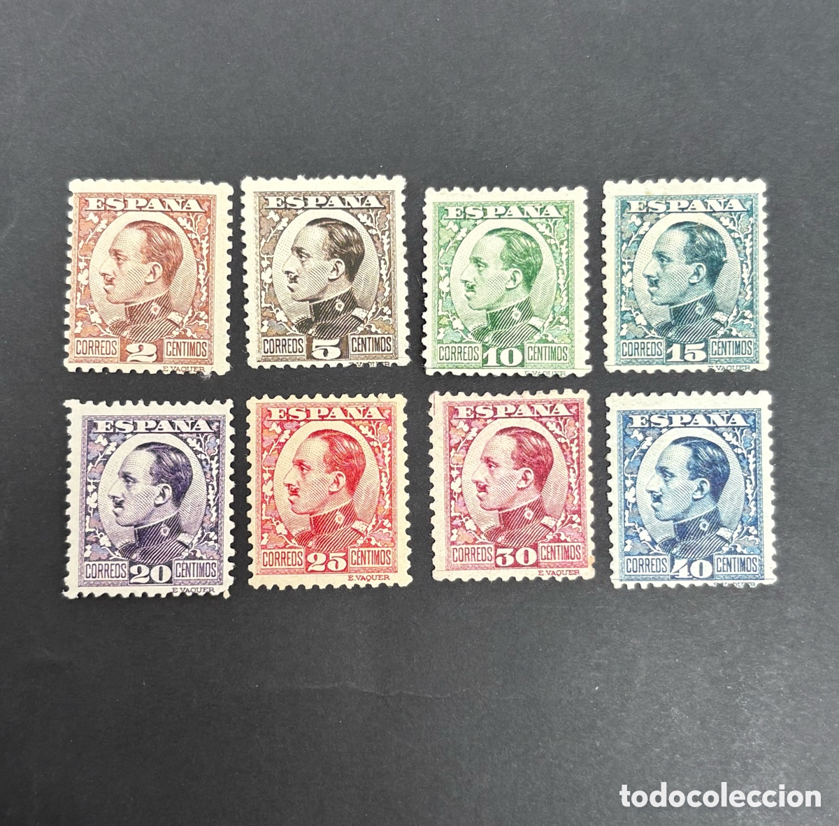Sellos: Lote: Serie B&aacute;sica Alfonso XIII (Tipo Vaquer) - 1930/31 - 8 Valores (MH / *) valor CAT. 100 e