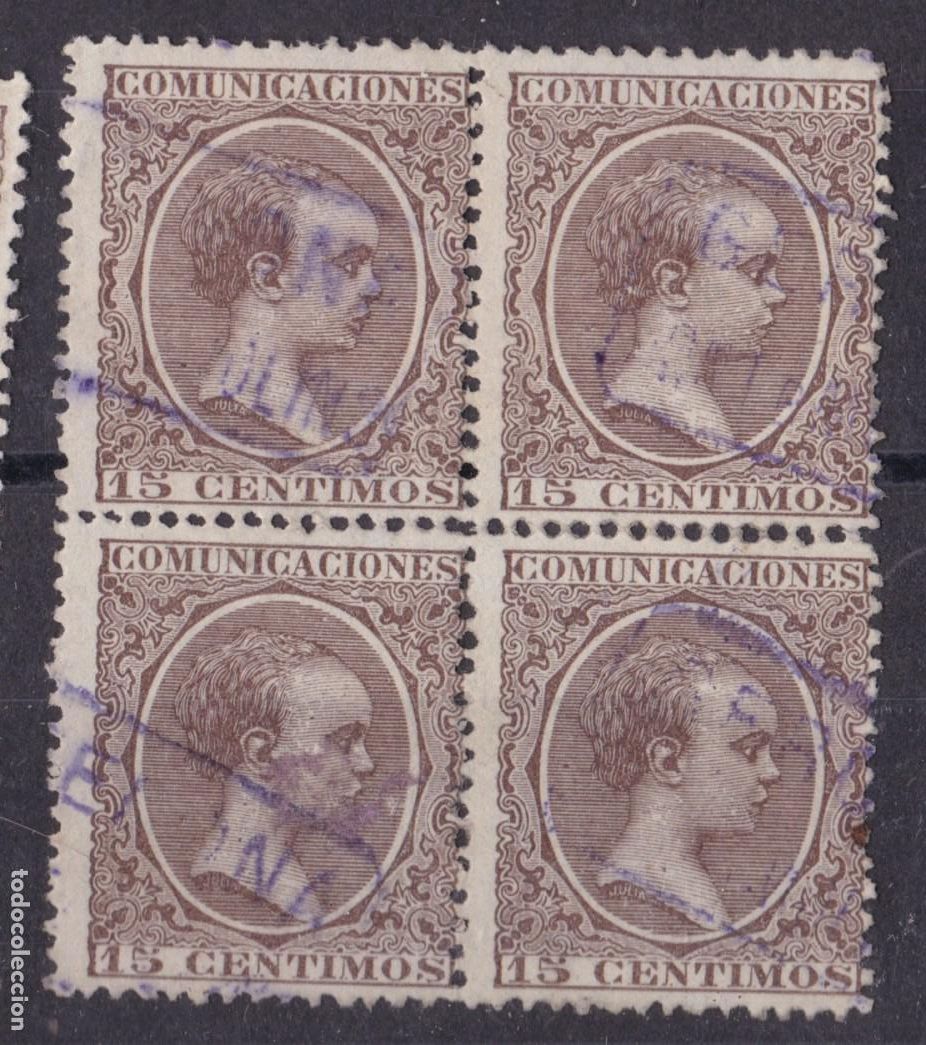 Sellos: SS45- Alfonso XIII Pel&oacute;n Bloque 4 Matasellos Carter&iacute;a PONT DE MOLINS Gerona