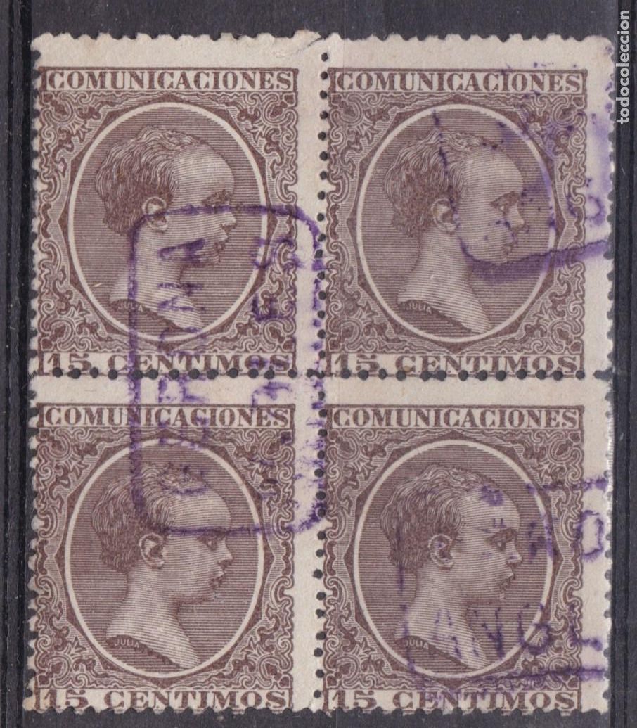 Sellos: SS45- Alfonso XIII Pel&oacute;n Bloque 4 Matasellos Carter&iacute;a ANGLES Gerona