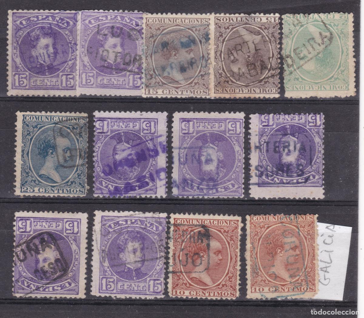 Sellos: SS45- Alfonso XIII Lote 13 Sellos Matasellos CARTERIAS GALICIA