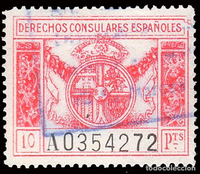 Sellos: Espa&ntilde;a - Fiscales - Derechos Consulares - Alemany o 5 - 1929 - 10 Ptas.