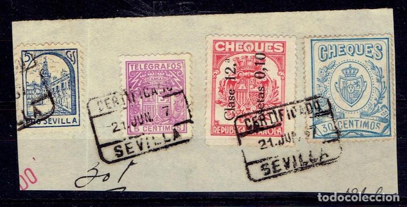 Sellos: FA6884. Fiscales, 1926 Fragmento certificado con Timbres para cheques