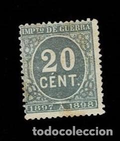 Sellos: 0552 IMPUESTO DE GUERRA A&ntilde;o 1897-1898 Valor 20 cts Color VERDE Usado VER.