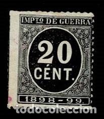 Sellos: 0552 IMPUESTO DE GUERRA A&ntilde;o 1898-1899 Valor 20 cts Color NEGRO Usado VER