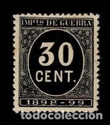 Sellos: 0552 IMPUESTO DE GUERRA A&ntilde;o 1898-1899 Valor 30 cts Color NEGRO Centrado de LUJO Usado VER