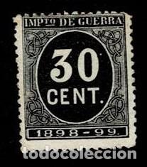 Sellos: 0552 IMPUESTO DE GUERRA A&ntilde;o 1898-1899 Valor 30 cts Color NEGRO Centrado de LUJO Usado VER