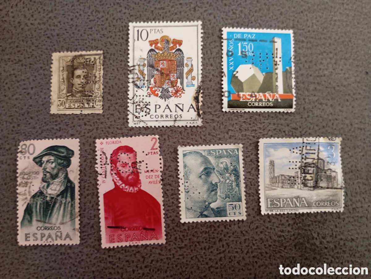 Sellos: ESPA&Ntilde;A - LOTE DE 7 SELLOS PERFORADOS - DIVERSOS A&Ntilde;OS