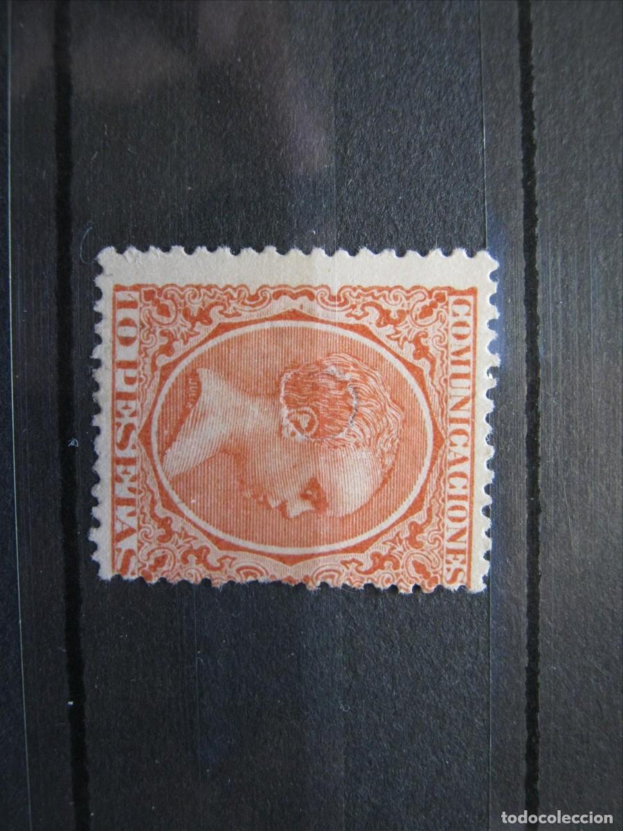 Sellos: ALFONSO XII EDIFIL 228 TALADRO SIN DESPRENDER COLOR FRESCO!