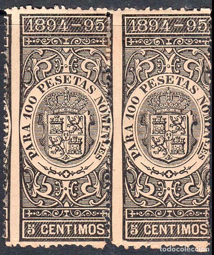 Sellos: Espa&ntilde;a - Fiscales - Impuesto sobre Deuda Estado - Alemany * 1 Pareja - 1893/94 - 5 cts.