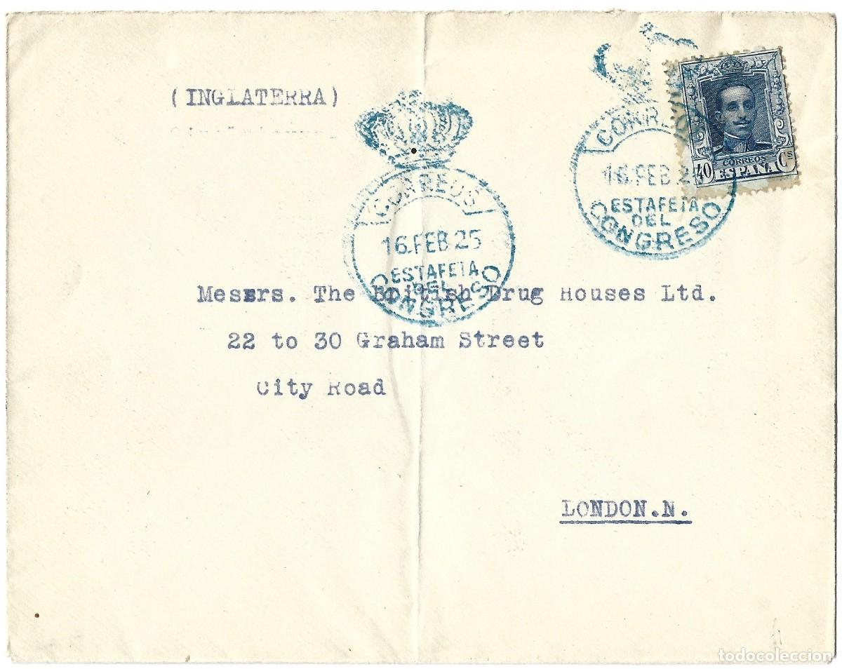 Sellos: 1925 Carta sobre Madrid a Londres. Estafeta del Congreso de los Diputados