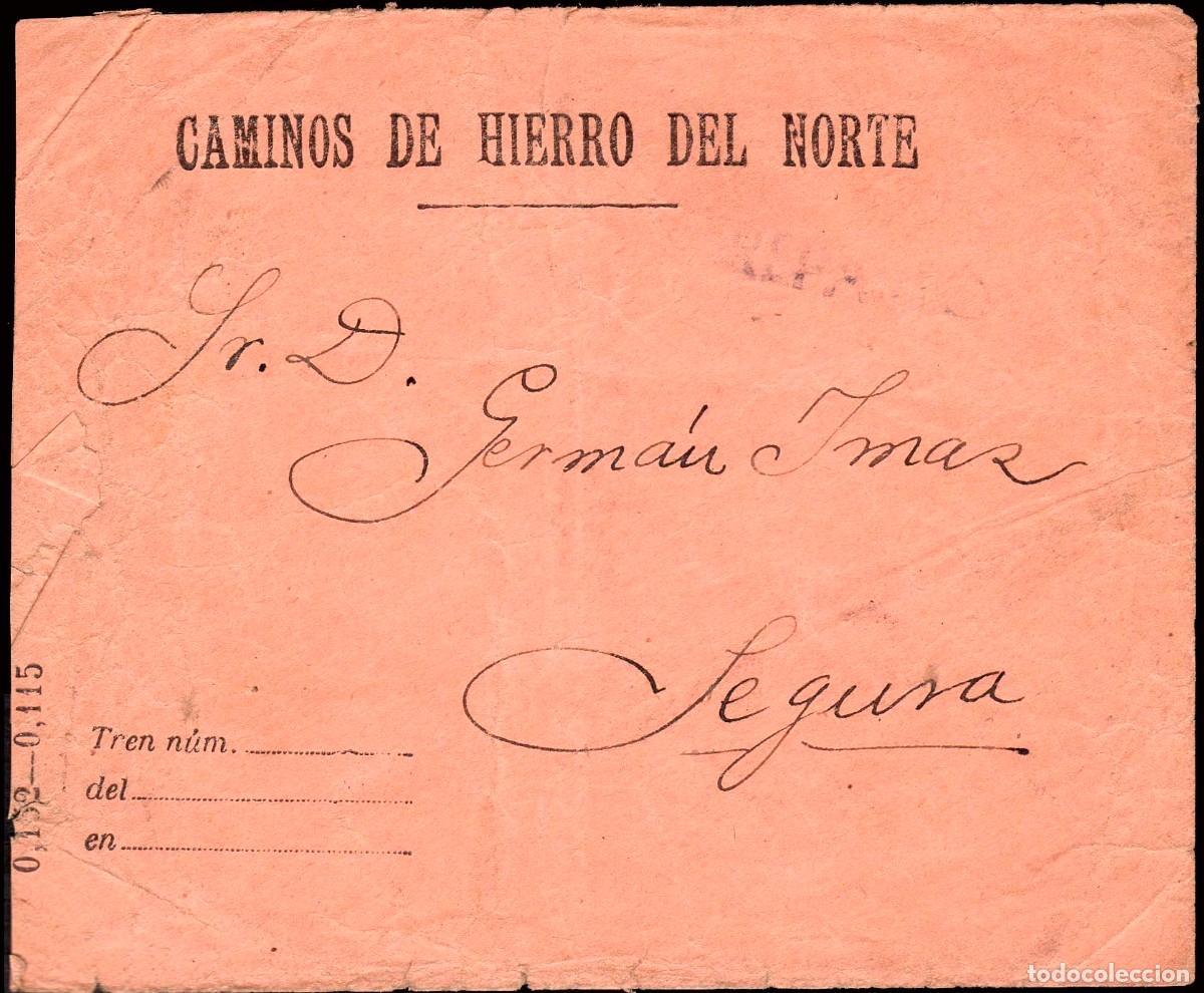 Sellos: Espa&ntilde;a - Sobre a Segura con marca &rdquo;Reparto&rdquo; - Membrete &rdquo;Caminos de Hierro del Norte&rdquo;