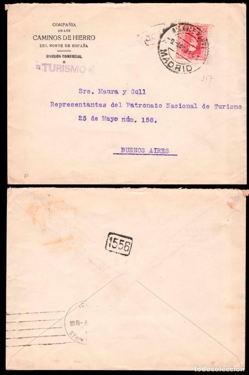 Sellos: Espa&ntilde;a - Edi o 317 - Sobre Mat &rdquo;Alcance 9/5/31 - Madrid&rdquo; a Buenos Aires - Membrete &rdquo;Compa&ntilde;&iacute;a...&rdquo;