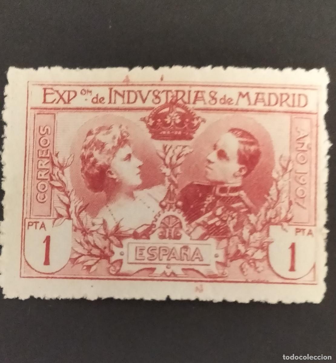 Selos: Edifil SR5 nuevo Espa&ntilde;a a&ntilde;o 1907 Exposicion Industrias de Madrid con fija sellos nuevos