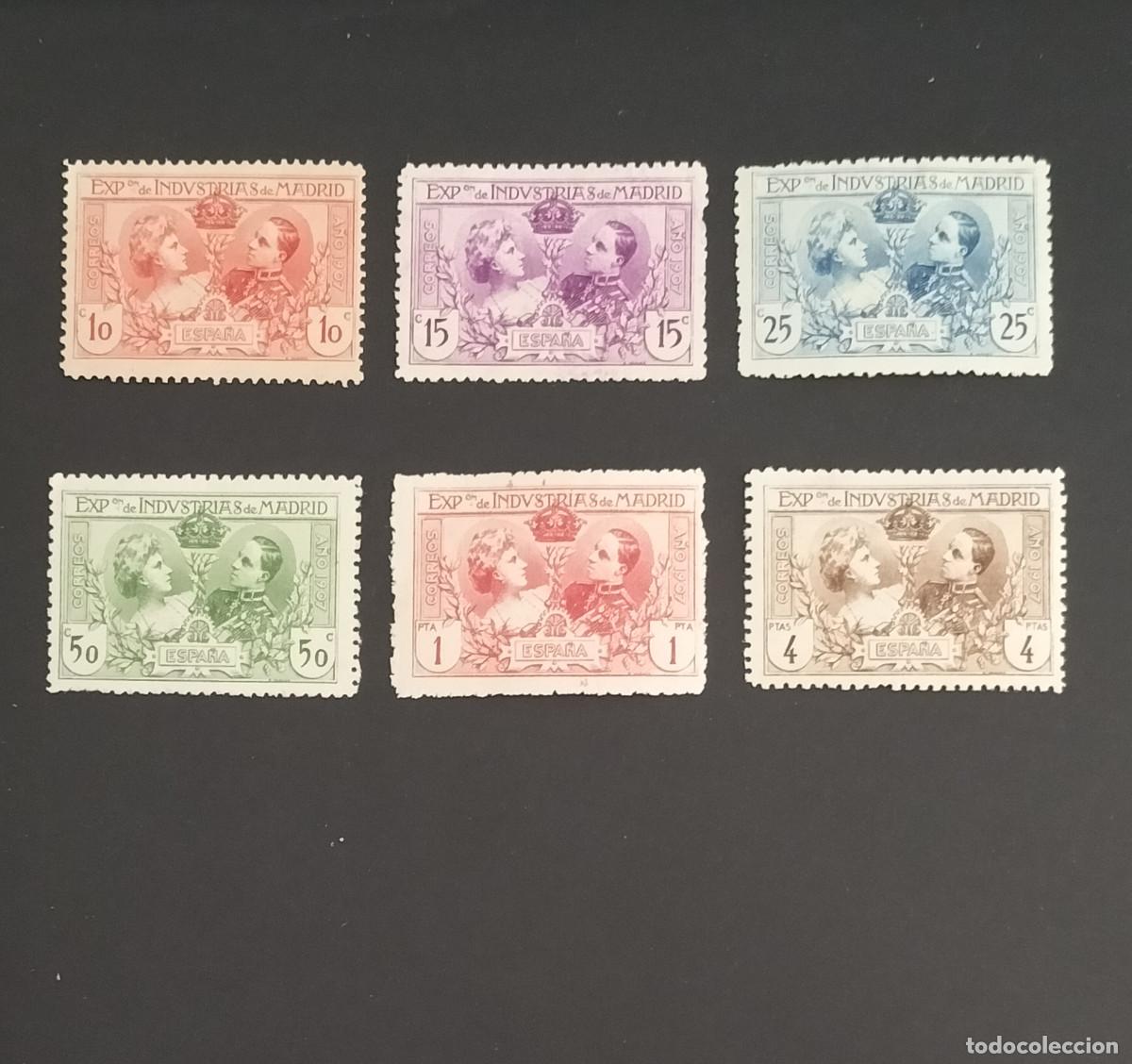 Selos: Edifil SR1/6 SR6 ** SIN FIJA SELLOS serie completa Espa&ntilde;a 1907 Exp Ind de Madrid nuevos
