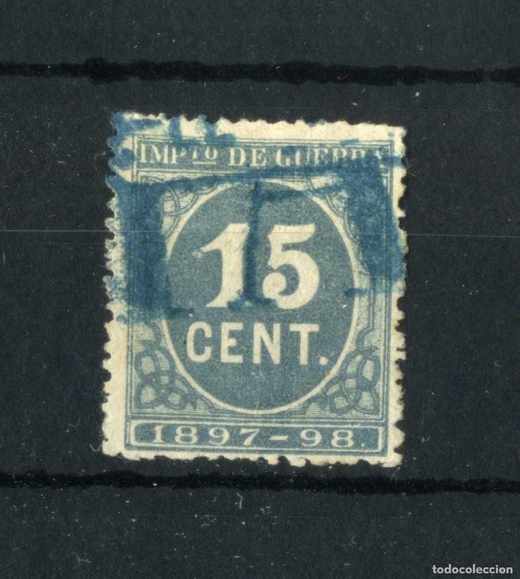 Sellos: XS- Impuesto de Guerra 1897 15 C&eacute;ntimos Verde MUY RARO Edifil 234