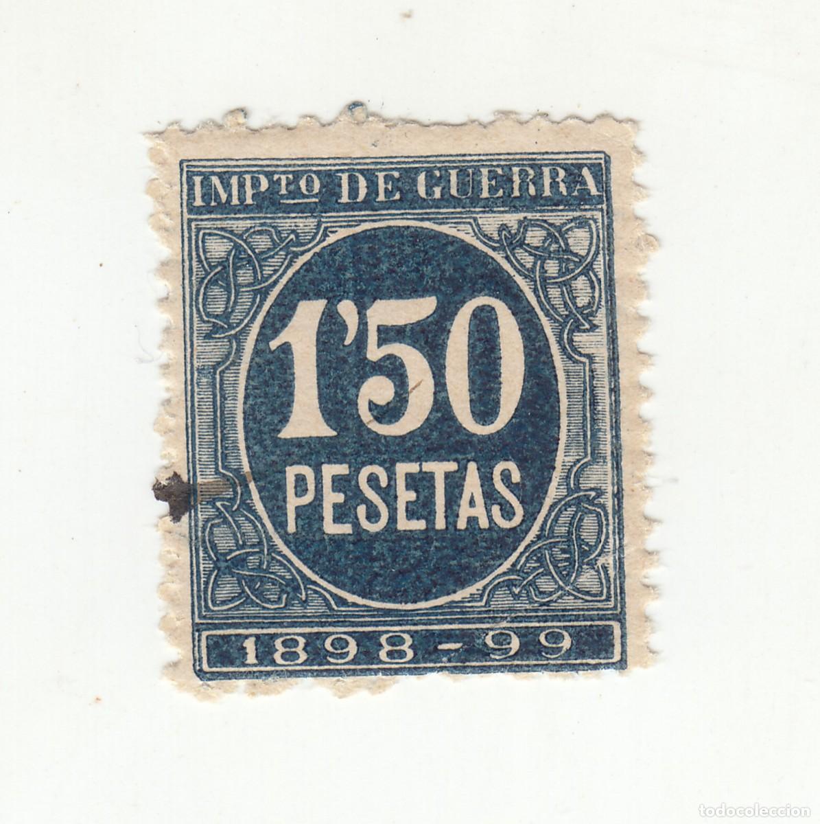 Sellos: 1898 1899 SELLO 1,50 PESETAS IMPUESTO DE GUERRA AZUL. FISCAL