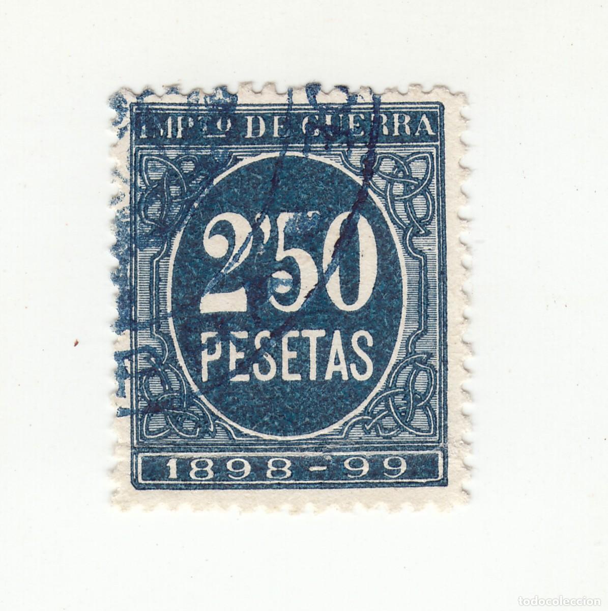 Sellos: 1898 1899 SELLO 2,50 PESETAS IMPUESTO DE GUERRA AZUL. FISCAL