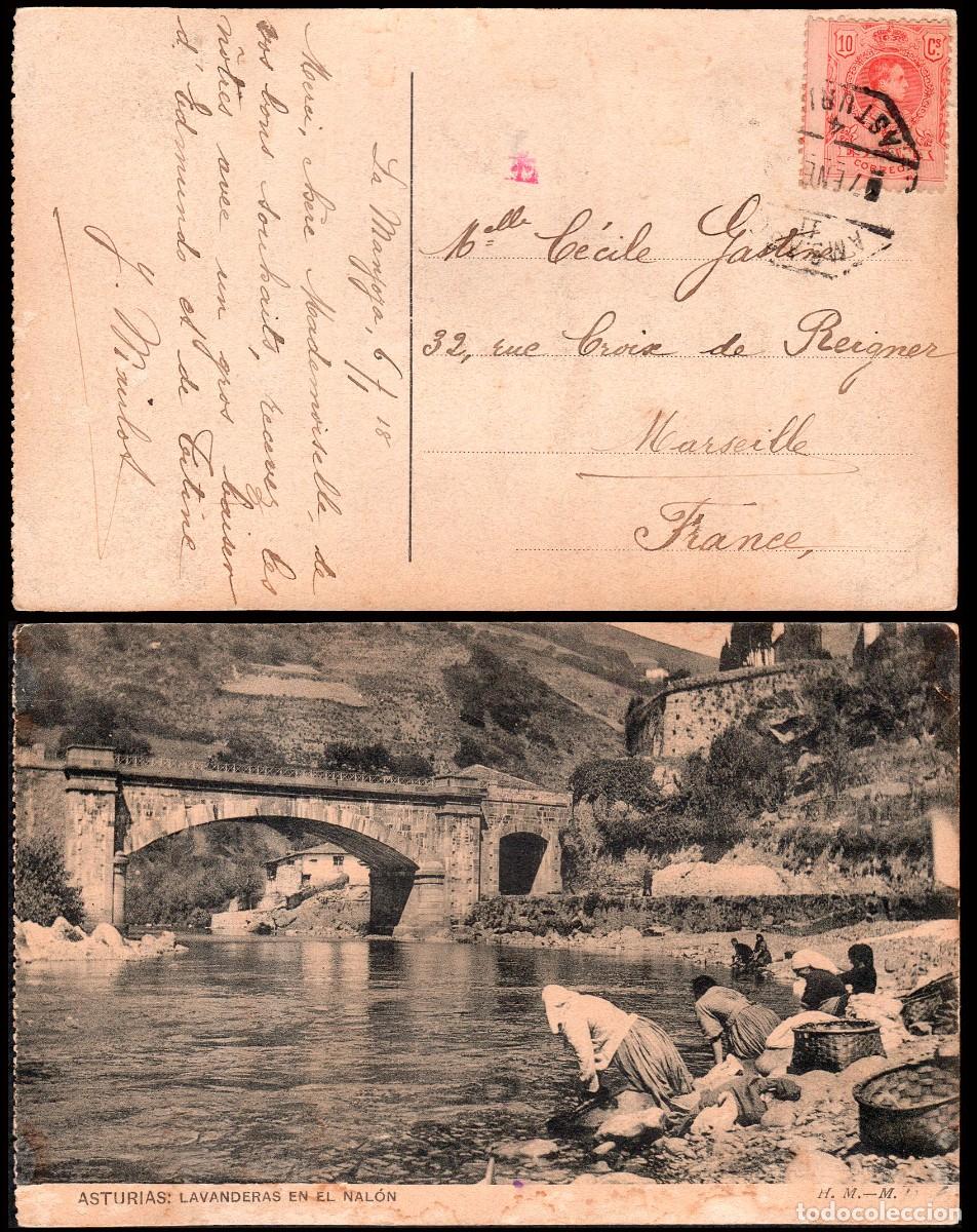 Sellos: Asturias - Edi o TP 269 - Postal &rdquo;Lavanderas en el Nal&oacute;n&rdquo; fechada en La Manjoya 6/1/18