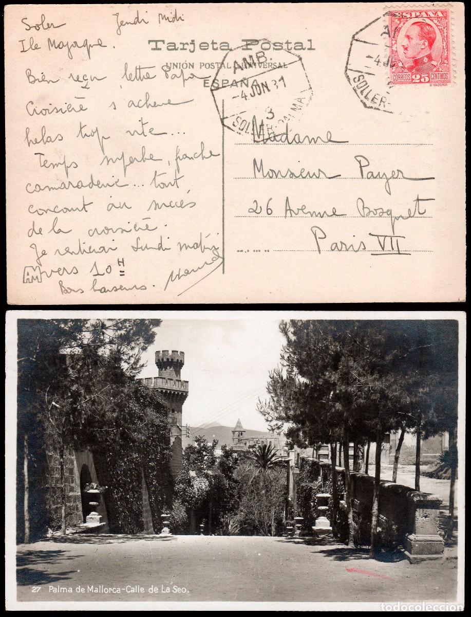 Sellos: Baleares - Edi o TP 495 - Postal &rdquo;Calle de la Seo - Palma&rdquo; - Mat &rdquo;Ambulante 3 - Soller - Palma...&rdquo;