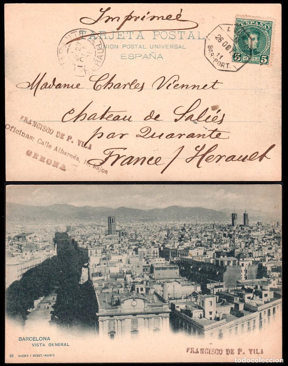 Sellos: Gerona - Edi o TP 242 - Postal &rdquo;Barcelona - Vistas&rdquo; Mat &rdquo;AMB. Ascd II 26/Oct/ - 11 - Bar. - Port.&rdquo;