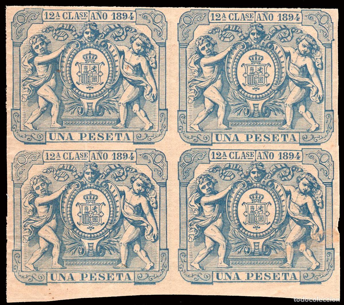 Sellos: Espa&ntilde;a - Fiscales - P&oacute;lizas - Alemany ** 390 Bl. 4 - 1894 - 1 Pta.