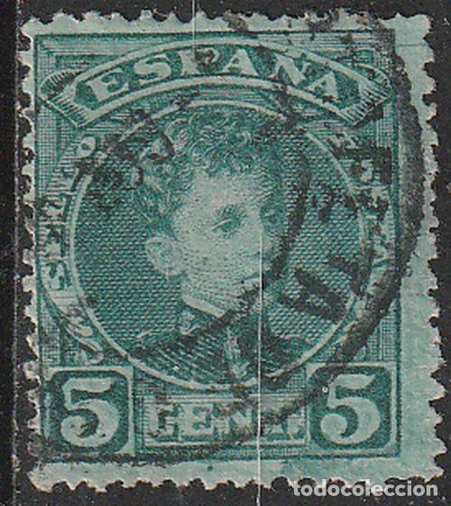 Sellos: Espa&ntilde;a 1901-5 Edifil 242 Sello &ordm; Rey Alfonso XIII 5c Tipo Cadete numero control dorso Michel 207