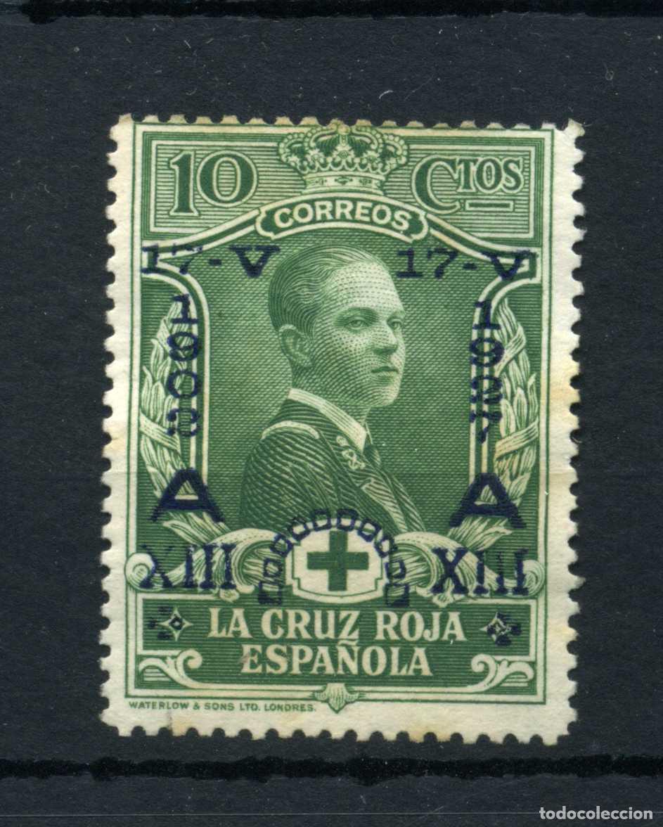 Sellos: XS- Alfonso XIII 1927 Sobregarcados 10 C&eacute;ntimos Verde RARO Nuevo SIN goma Ed. 352