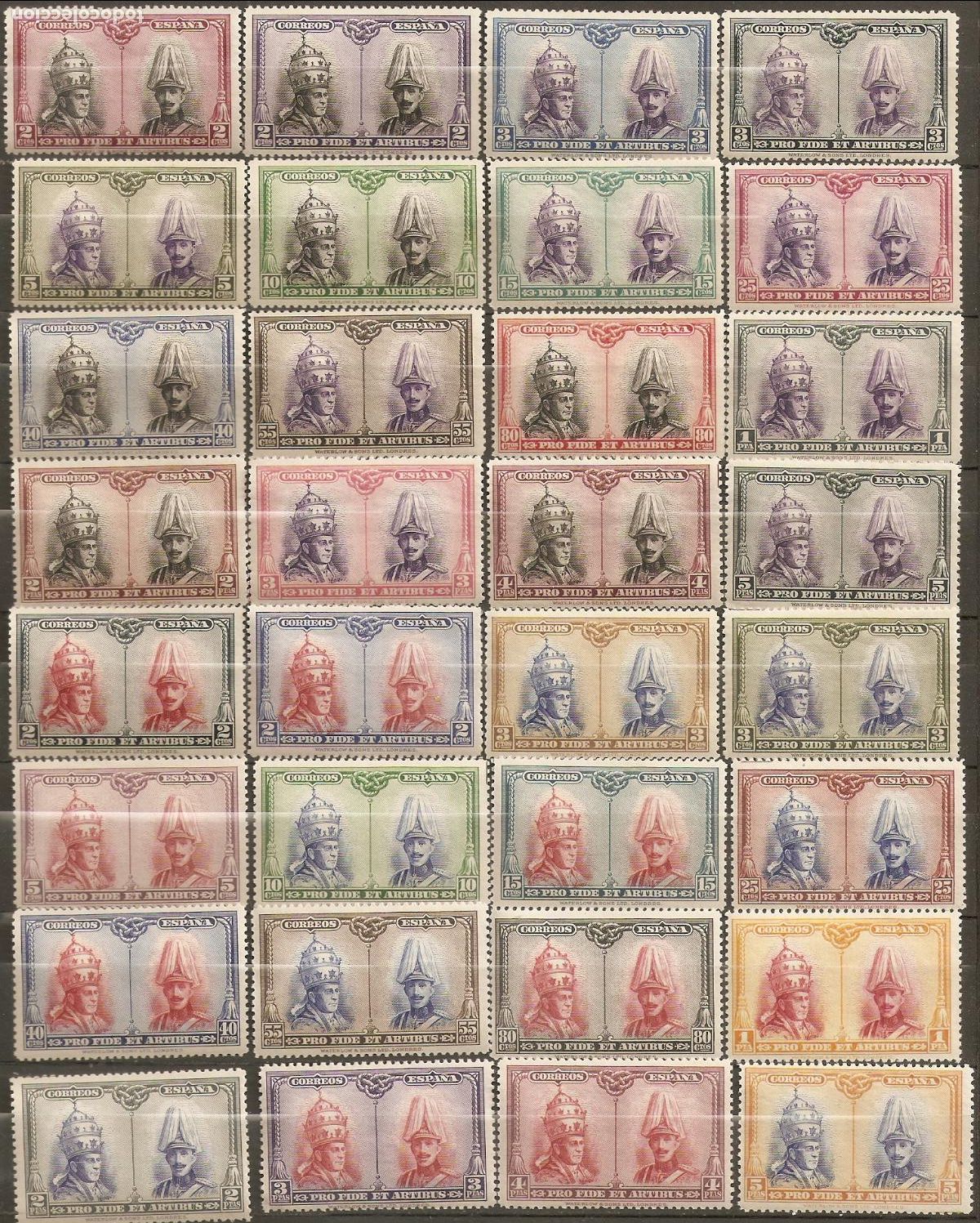 Sellos: 1928 CATACUMBAS PARA TOLEDO Y SANTIAGO EDIFIL 402/433* CON FIJASELLOS