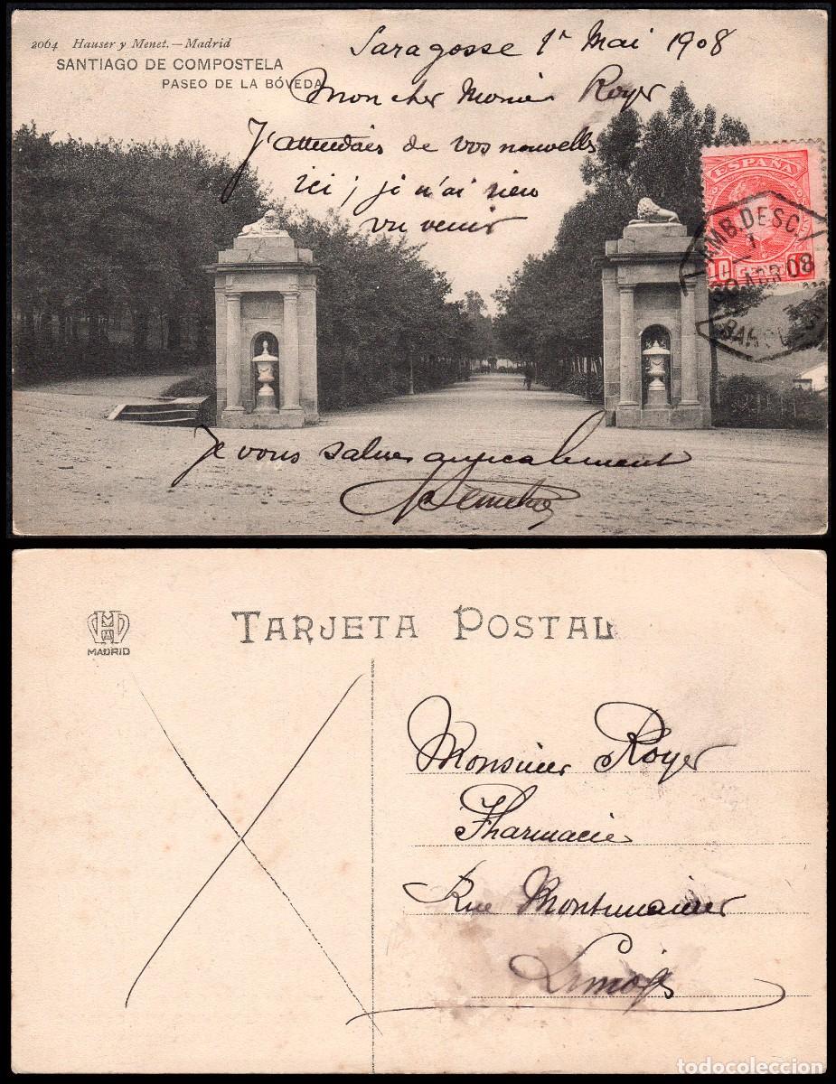 Sellos: Zaragoza - Edi o TP 243 - Postal &rdquo;Santiago - Paseo B&oacute;veda&rdquo; - Mat &rdquo;AMB. Desc. I - Barcelona&rdquo;