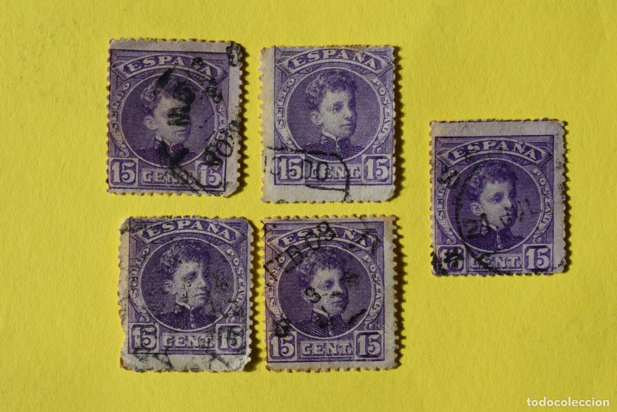 Francobolli: Lote 5 sellos Espa&ntilde;a. Alfonso XIII. 15 C&eacute;ntimos. Usados