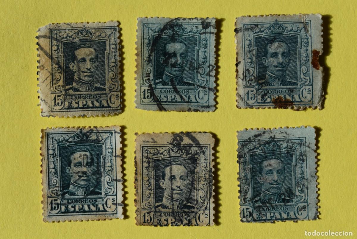 Francobolli: Lote 6 sellos Espa&ntilde;a. Alfonso XIII. 15 C&eacute;ntimos. Usados