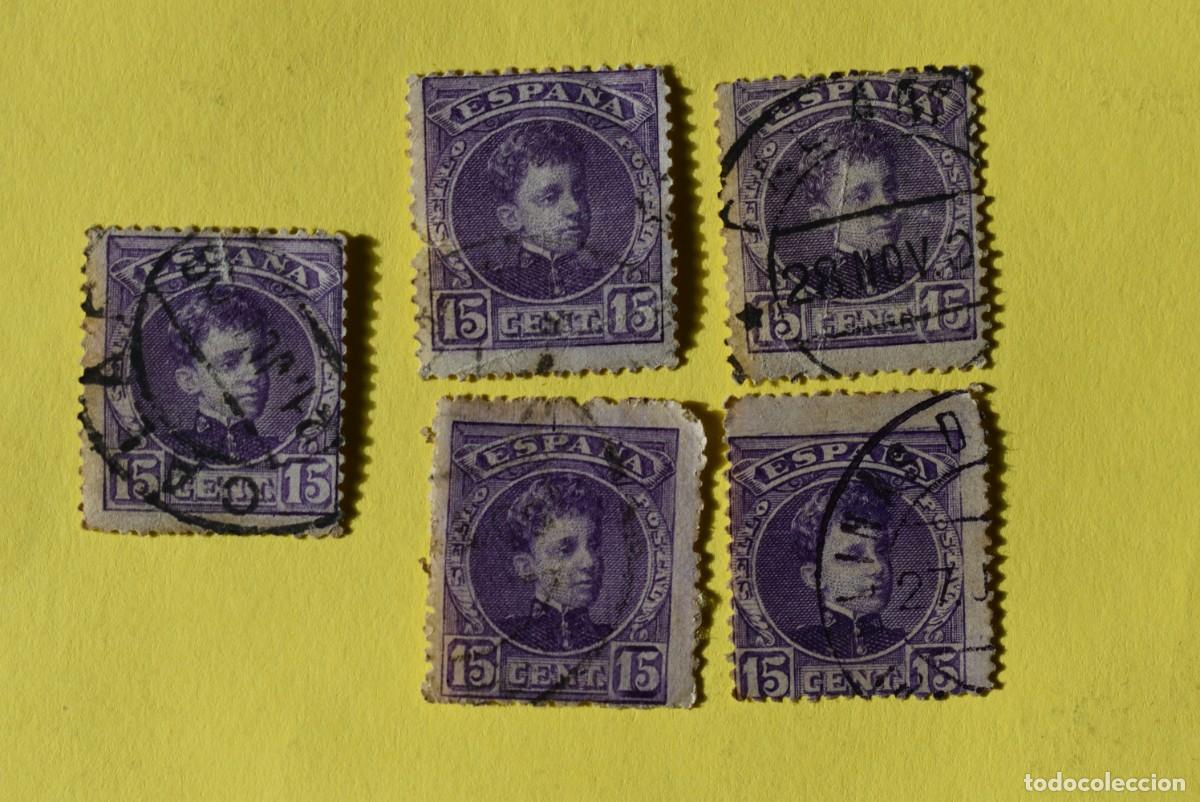 Francobolli: Lote 5 sellos Espa&ntilde;a. Alfonso XIII. 15 C&eacute;ntimos. Usados