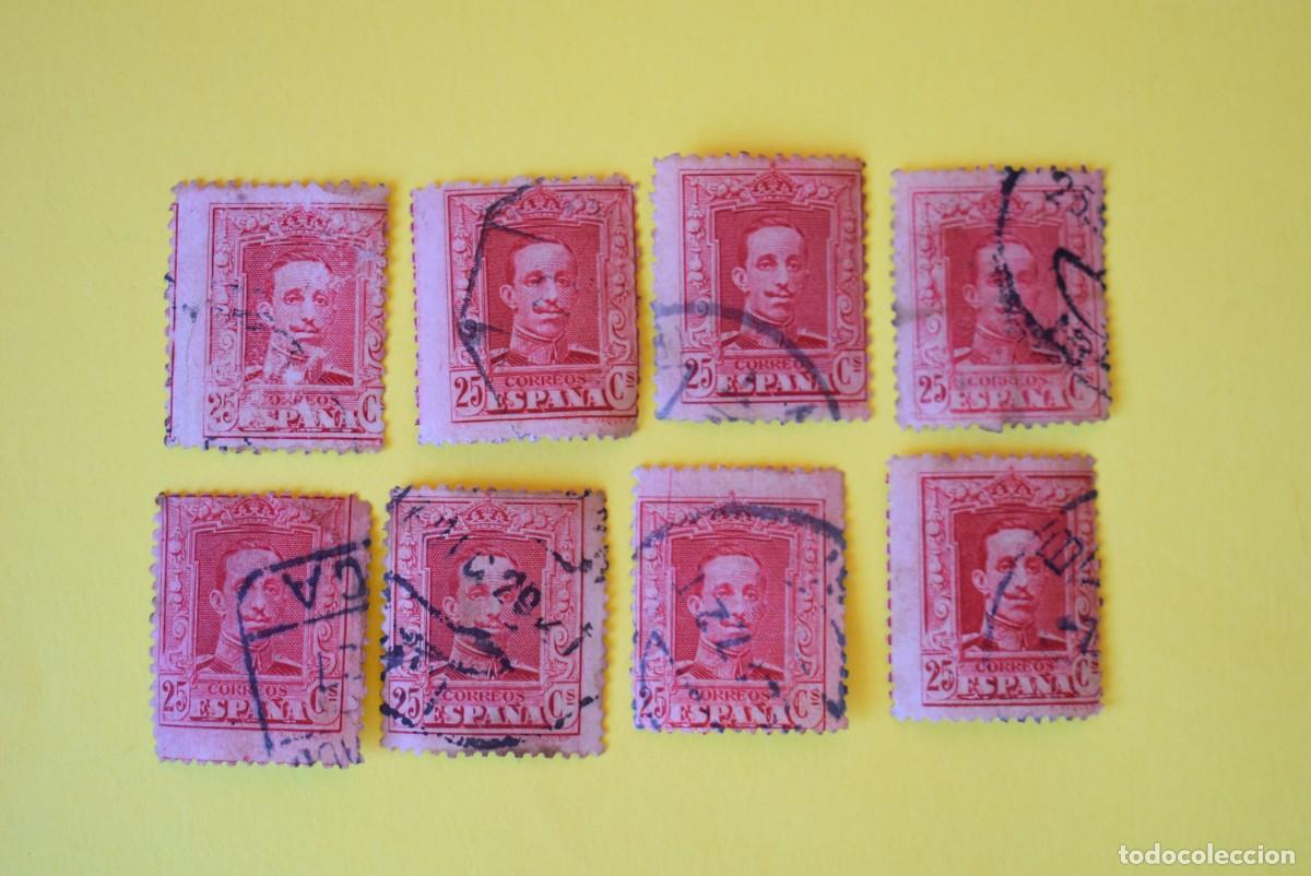 Timbres: Lote 8 sellos Espa&ntilde;a. Alfonso XIII. 25 C&eacute;ntimos. Edifil 317. Usados. (lote 1)