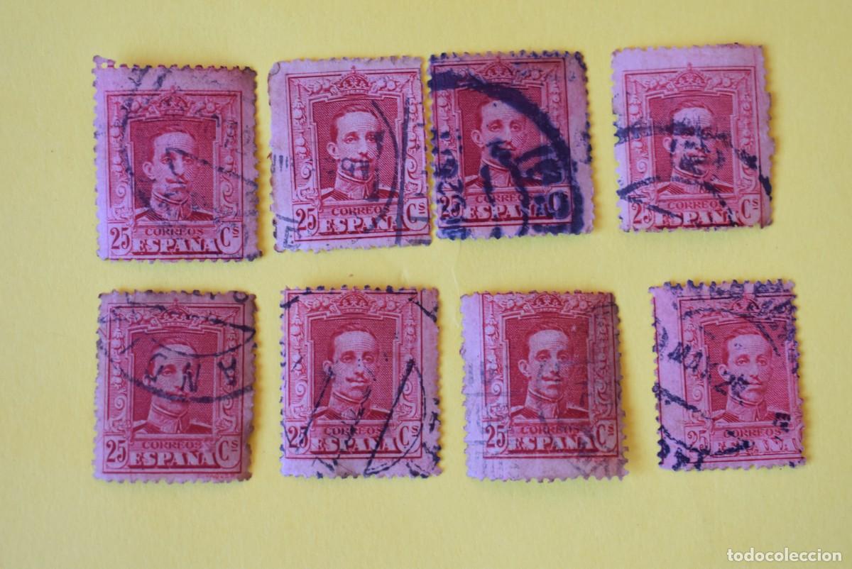 Briefmarken: Lote 8 sellos Espa&ntilde;a. Alfonso XIII. 25 C&eacute;ntimos. Edifil 317. Usados. (lote 6)