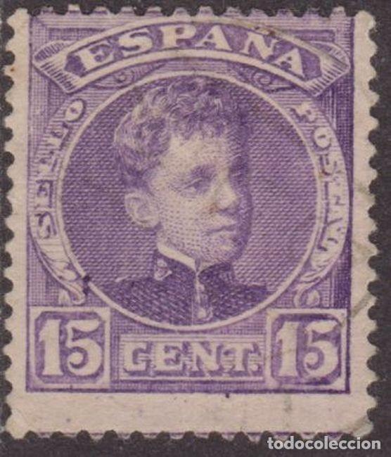 Sellos: Espa&ntilde;a 1901-5 Edifil 246 Sello &ordm; Rey Alfonso XIII 15c Tipo Cadete numero control dorso Michel 218b