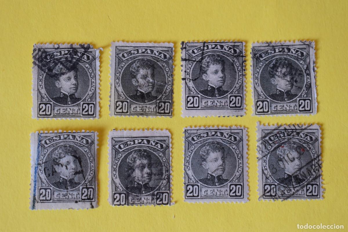 Sellos: Lote de 8 sellos Espa&ntilde;a. Alfonso XIII. 20 c&eacute;ntimos. 1901-05. Edifil 247. Usados. (lote 1)