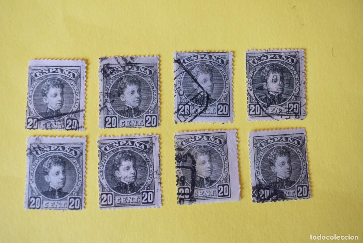 Sellos: Lote de 8 sellos Espa&ntilde;a. Alfonso XIII. 20 c&eacute;ntimos. 1901-05. Edifil 247. Usados. (lote 2)