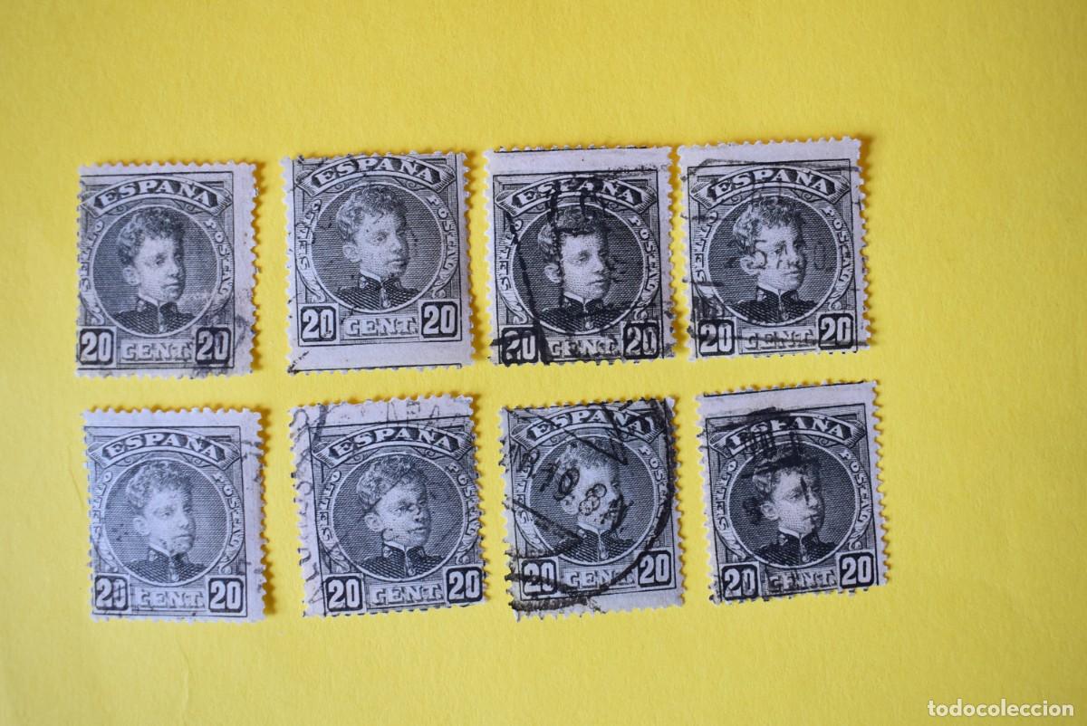 Sellos: Lote de 8 sellos Espa&ntilde;a. Alfonso XIII. 20 c&eacute;ntimos. 1901-05. Edifil 247. Usados. (lote 3)