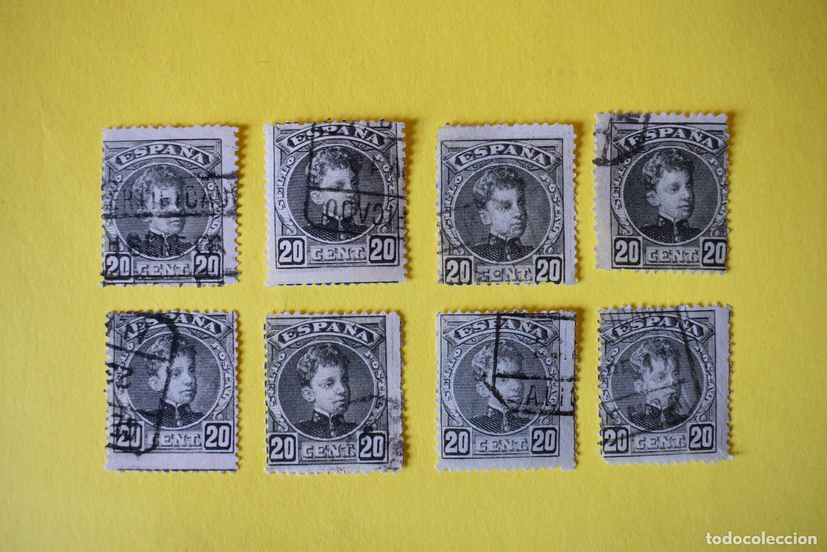 Sellos: Lote de 8 sellos Espa&ntilde;a. Alfonso XIII. 20 c&eacute;ntimos. 1901-05. Edifil 247. Usados. (lote 4)