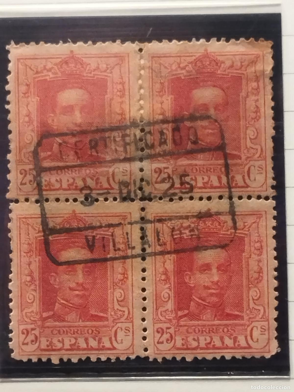Sellos: JT - ESPA&Ntilde;A - EDIFIL 317 EN BLOQUE DE 4. MATASELLO CERTIFICADO DE VILLALON. VALLADOLID. MUY BONITO