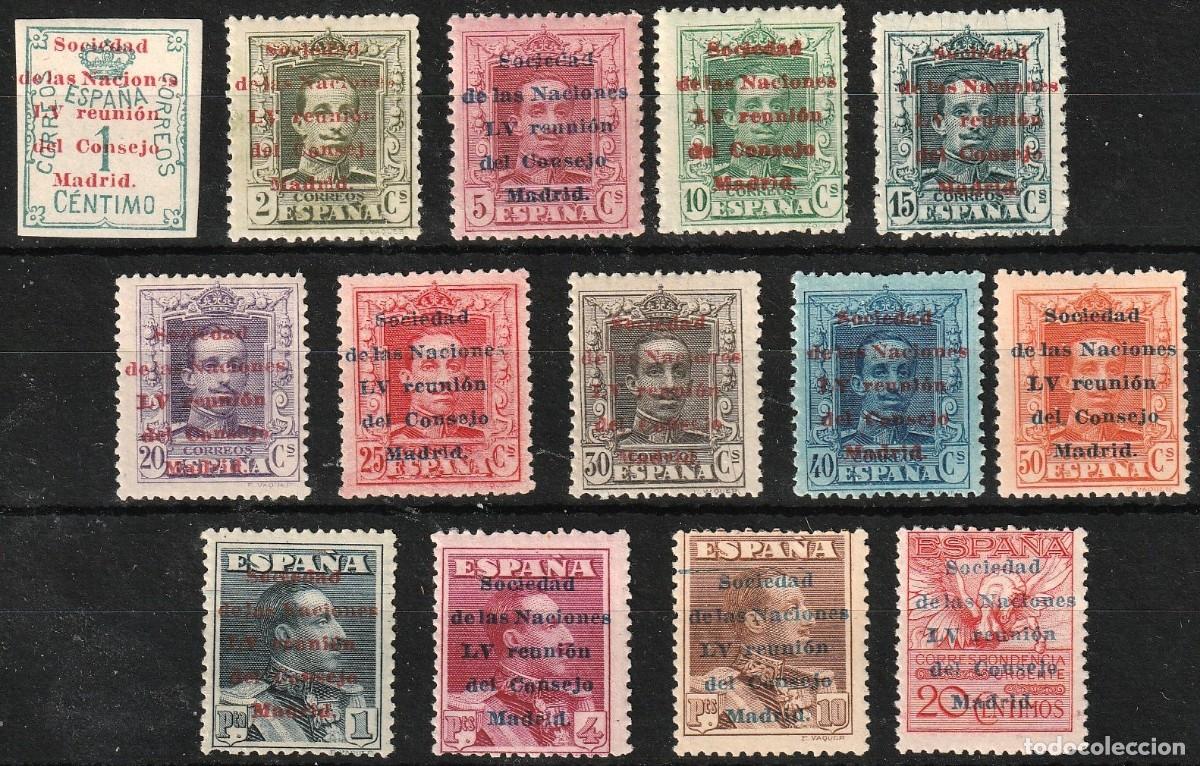 Stamps: Espa&ntilde;a edf n&ordm;455/68.Completa.Sellos con y sin fijasellos MNH y MH.Sociedad de Naciones.1929.