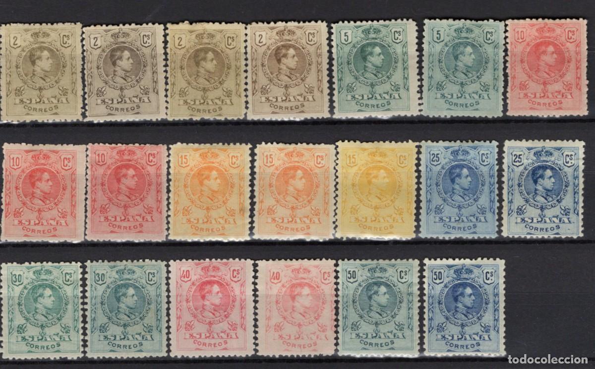 Stamps: PC534 Sellos Espa&ntilde;a a&ntilde;o 1909/22 ALFONSO XIII medallon 20 valores con variaciones color v.c. ++190 &euro;