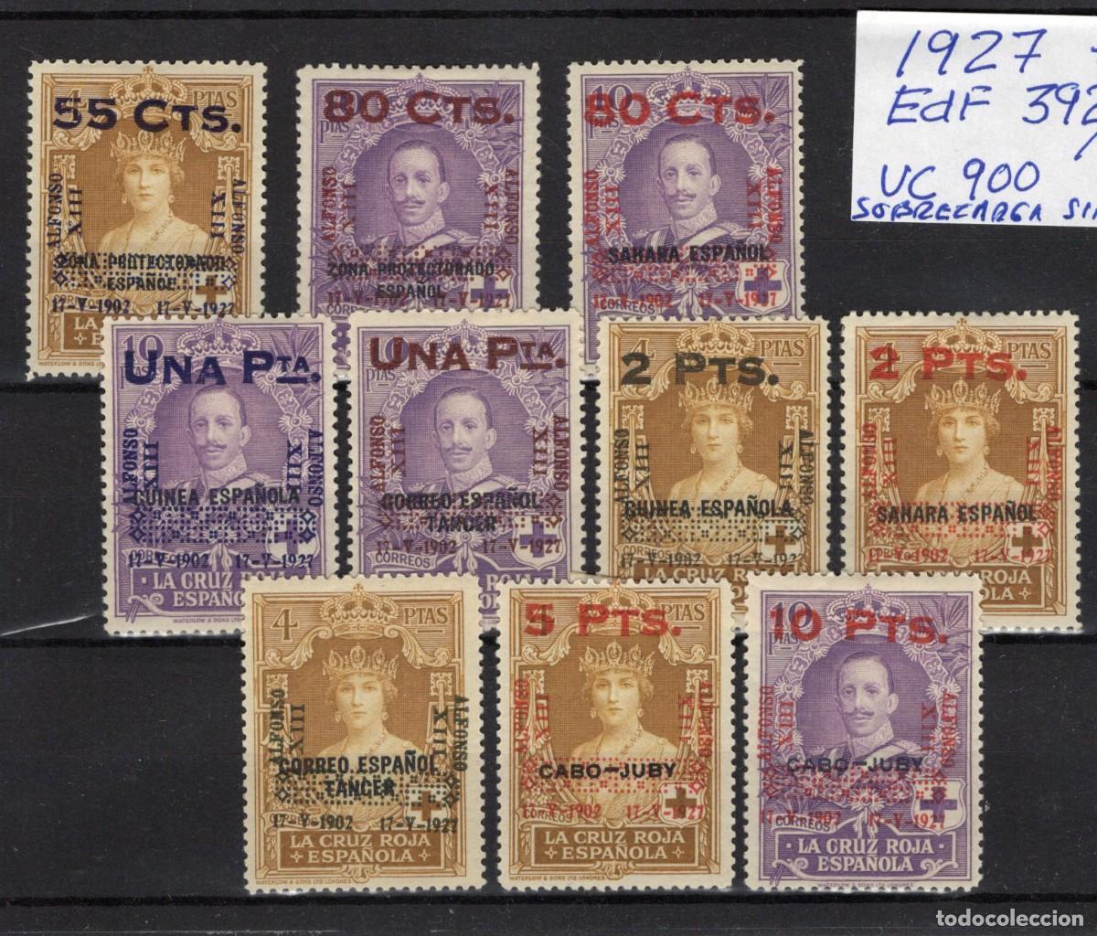 Stamps: PC550 Sellos Espa&ntilde;a a&ntilde;o 1927 EDIFIL 392/401* en NUEVO sobrecarga sin garantia v.c. 900 &euro;