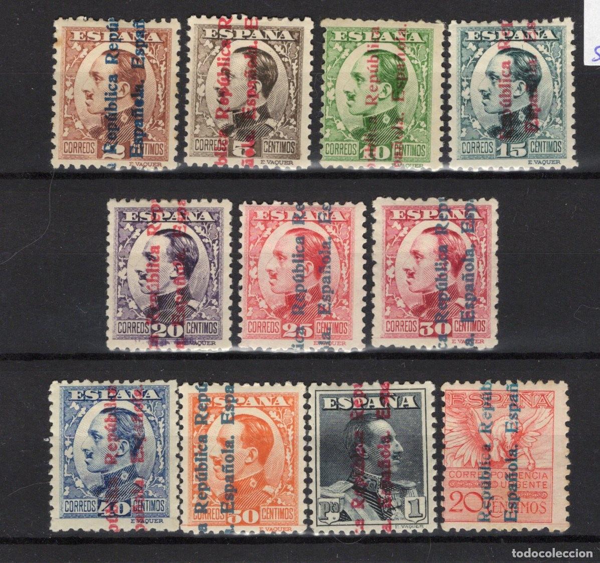 Stamps: PC570 Sellos Espa&ntilde;a a&ntilde;o 1931 EDIFIL 593/603* en NUEVO sobrecargas descentradas v.c. 120 &euro;