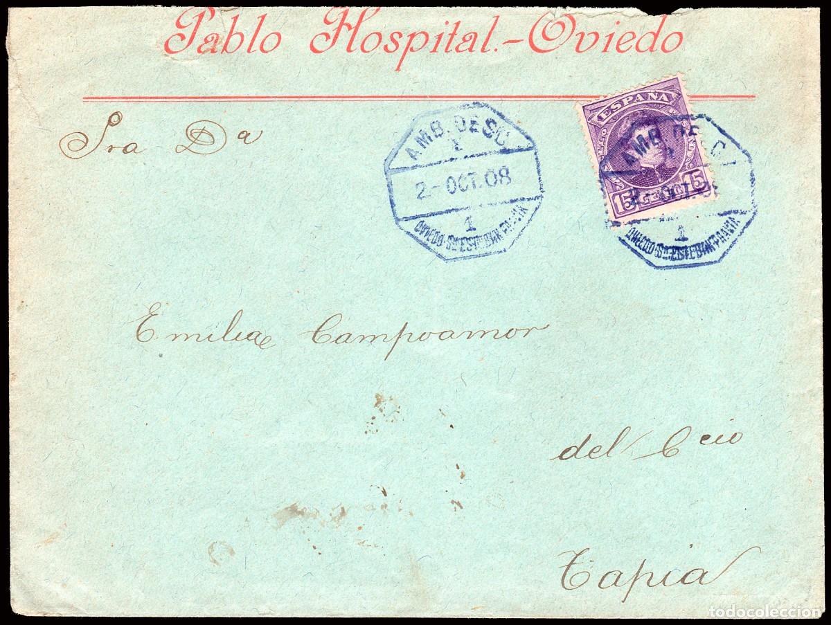 Sellos: Asturias - Edi o 246 - Sobre membrete &rdquo;Pablo Hospital - Oviedo&rdquo; - Mat &rdquo;AMB. Desc. I - 20/Oct./08 -..