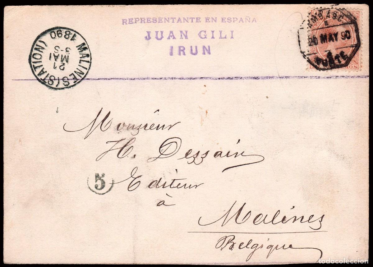 Sellos: Guip&uacute;zcoa - Edi o TP 217 - Postal tamp&oacute;n &rdquo;Representante en Espa&ntilde;a - Juan Gili - Ir&uacute;n&rdquo; - Mat &rdquo;AMB.