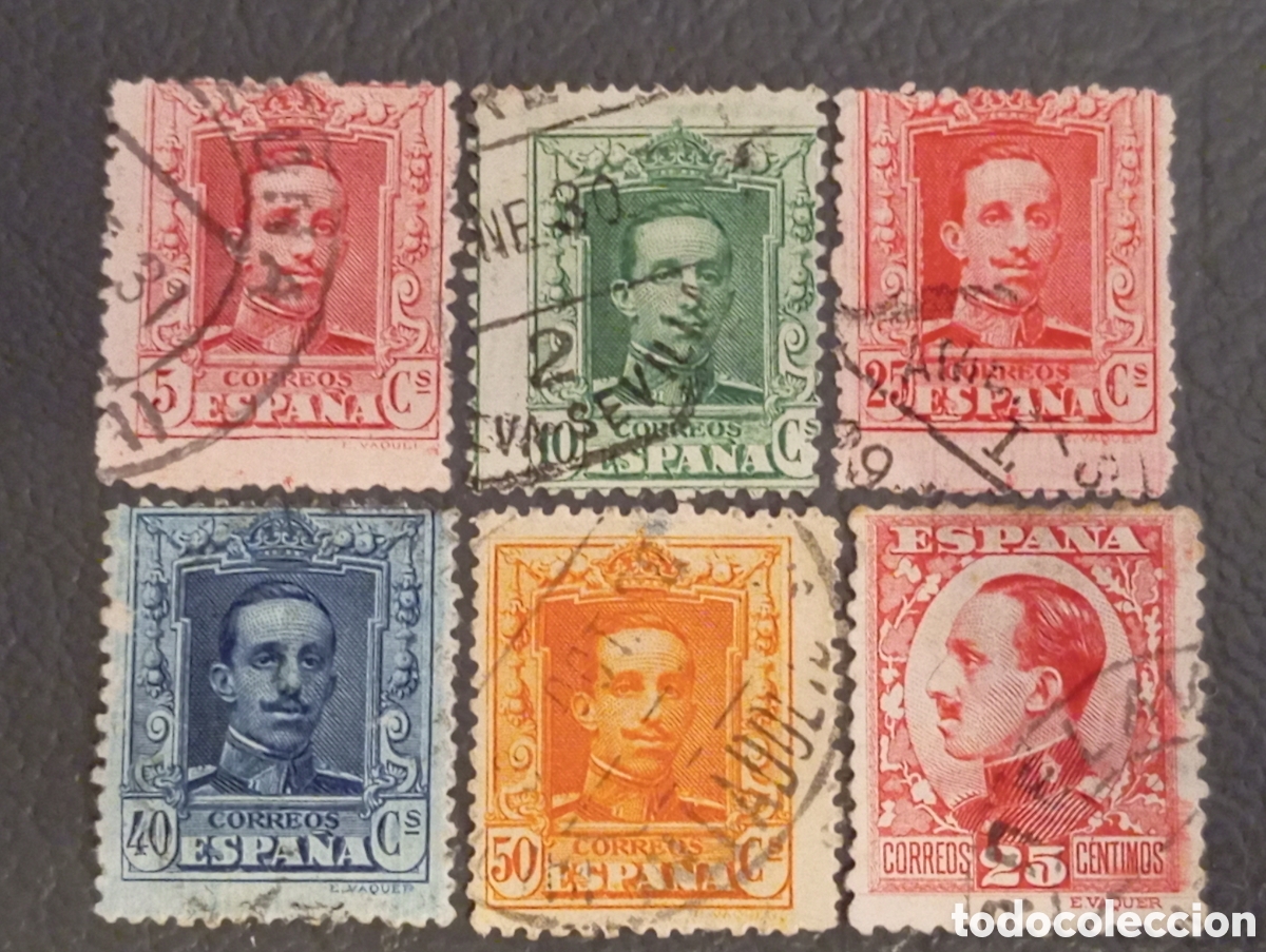 Sellos: Lote 6 Sellos Espa&ntilde;a Alfonso XIII (Tipo Vaquer) Usados - 1922/1931