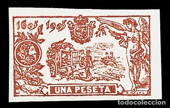 Sellos: L7-7 QUIJOTE Edifil n&ordm; 264 - 1 Peseta ROJO - Falso Segui de &eacute;poca SIN DENTAR