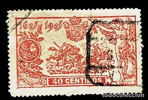 Sellos: L7-7 QUIJOTE Edifil n&ordm; 262 Valor 40 cts Color ROJO - Falso Segui de &eacute;poca DENTADO Usado Ver