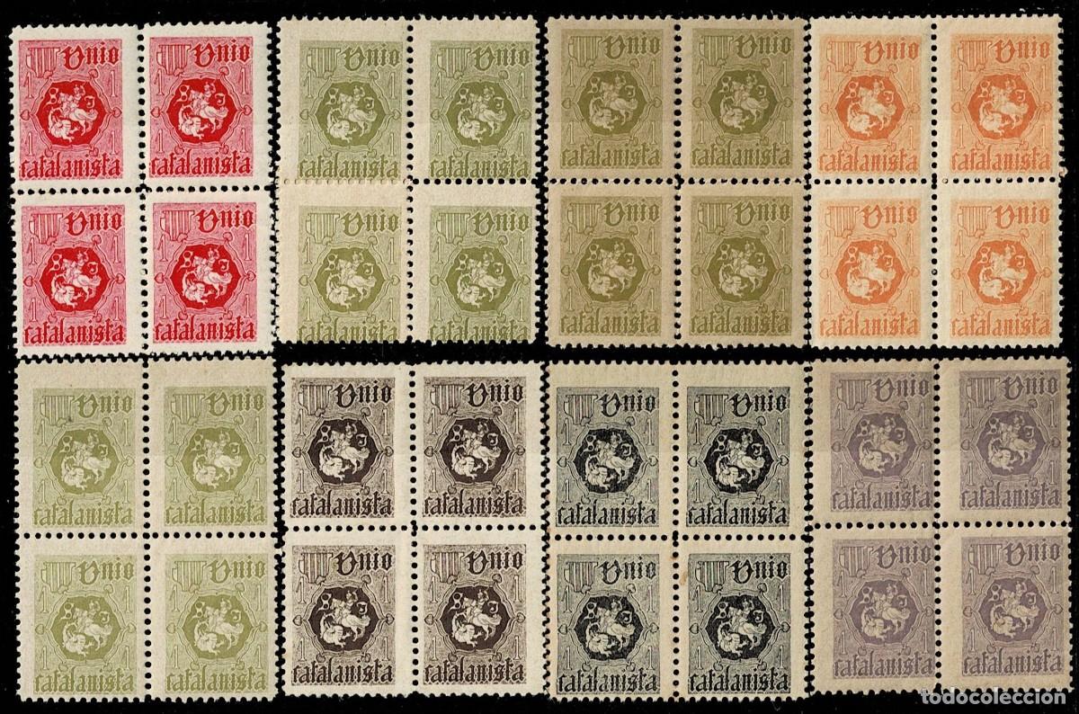 Stamps: 0225 Guerra c⁬ivil UNIO CATALANISTA A&ntilde;o 1899 Nathan n&ordm; 1 Conjunto de 8 BLOQUES DE 4 de varios COLORE